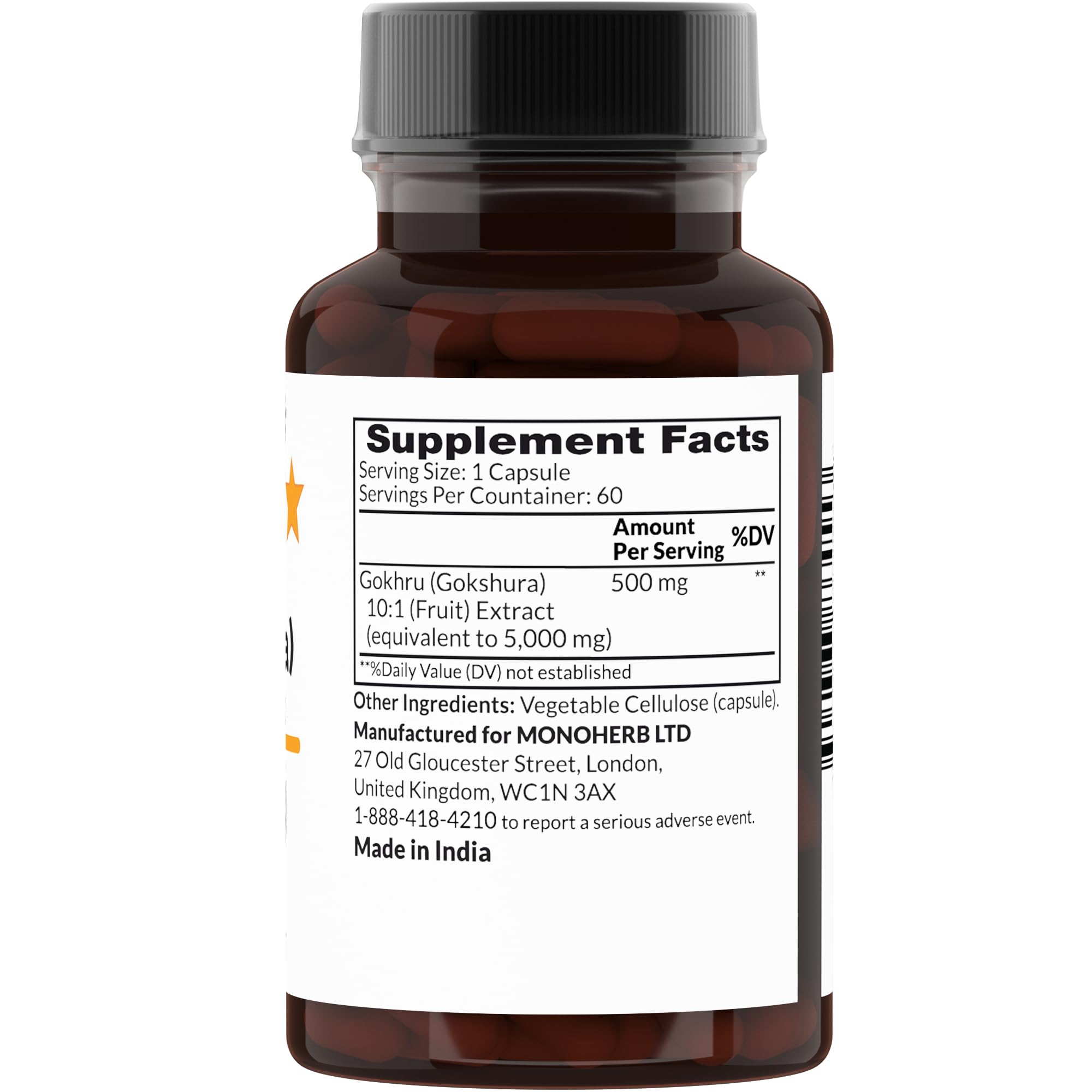 MONOHERB Gokhru capsules, transparent and easy to swallow for daily supplementation.