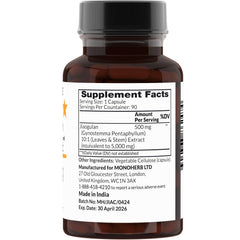MONOHERB Jiaogulan extract capsules in a transparent veggie shell, easy to swallow