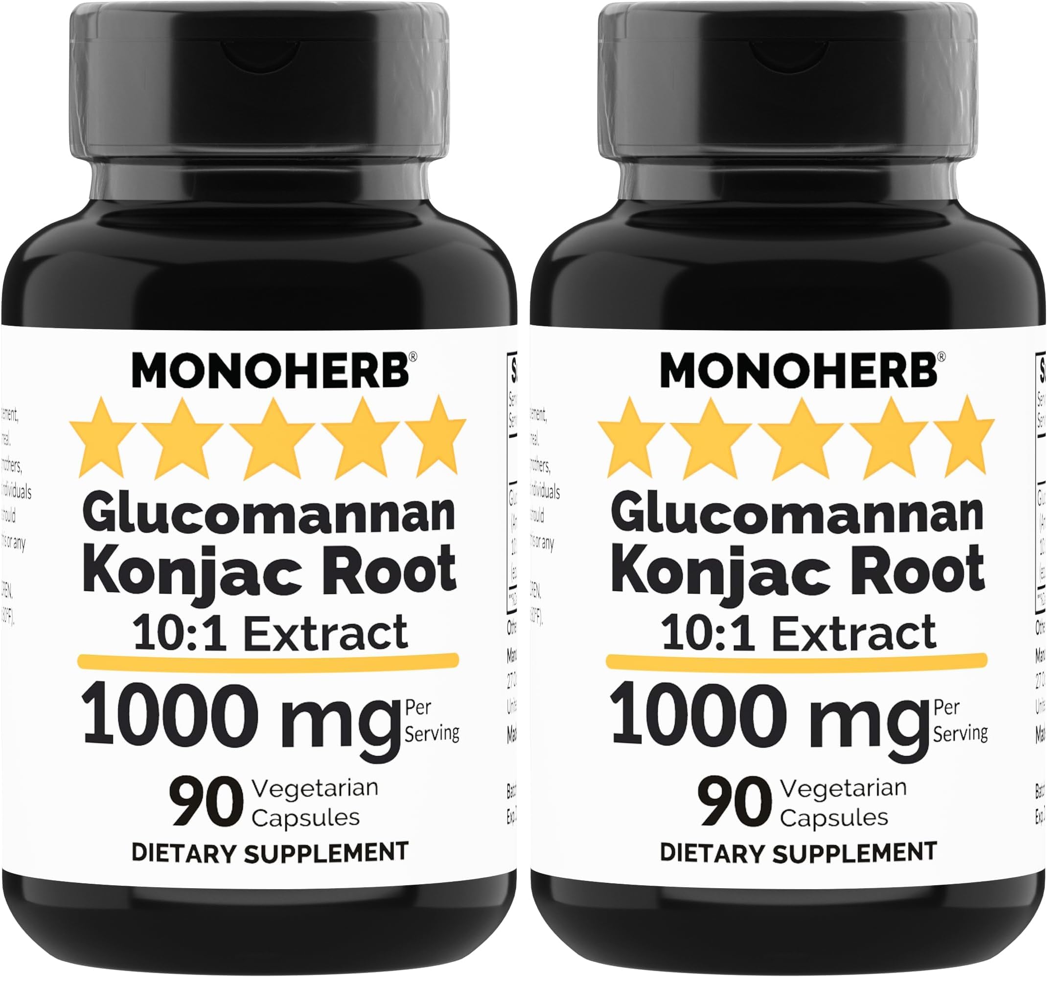 MONOHERB konjac glucomannan bottle 2-pack with easy-to-swallow capsules for daily fiber support.