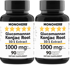 MONOHERB konjac glucomannan bottle 2-pack with easy-to-swallow capsules for daily fiber support.