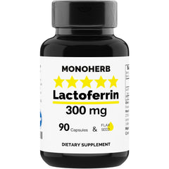 MONOHERB Lactoferrin capsules close-up showing 300 mg strength for daily support
