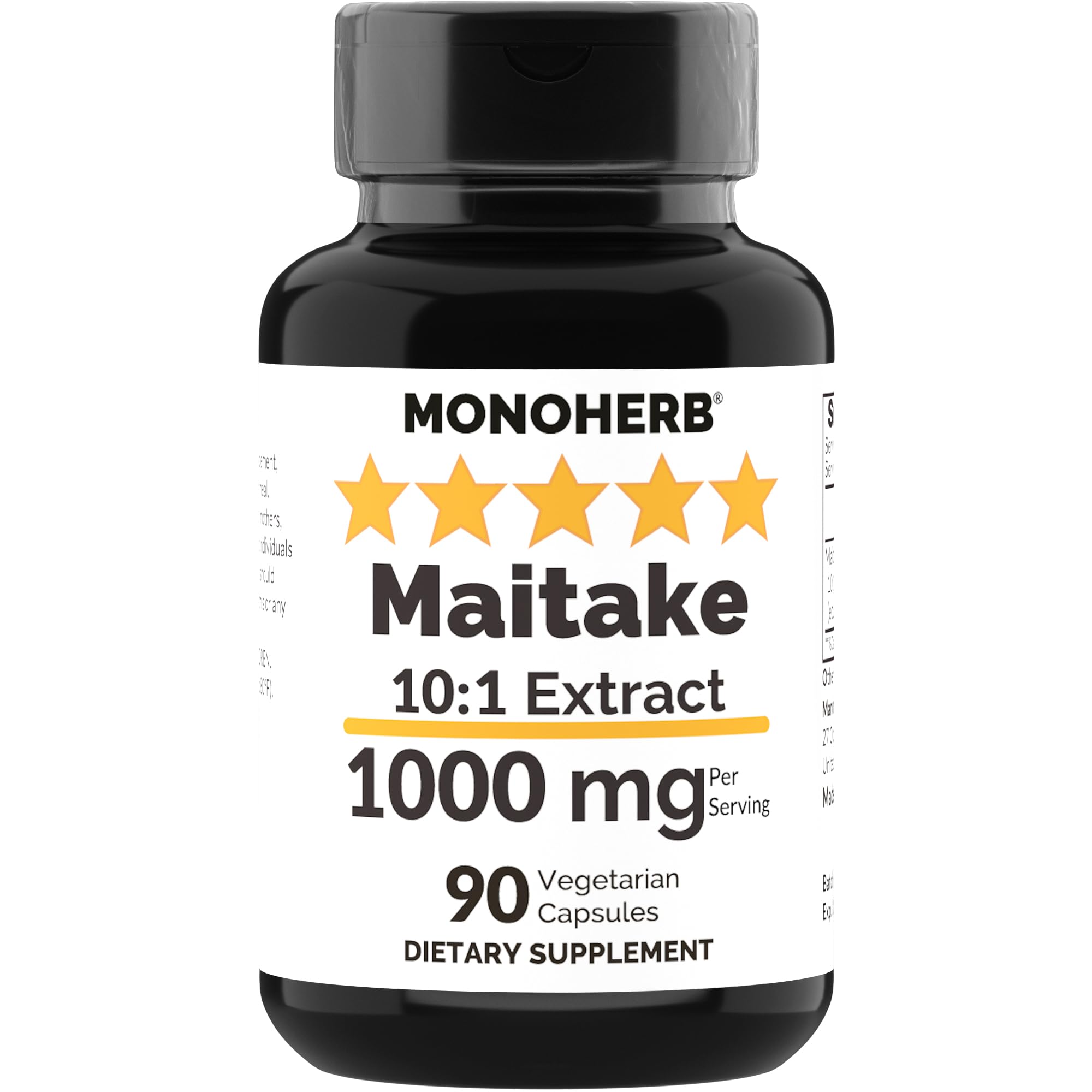 MONOHERB Maitake extract 1000mg bottle shows high-potency formula for daily support.