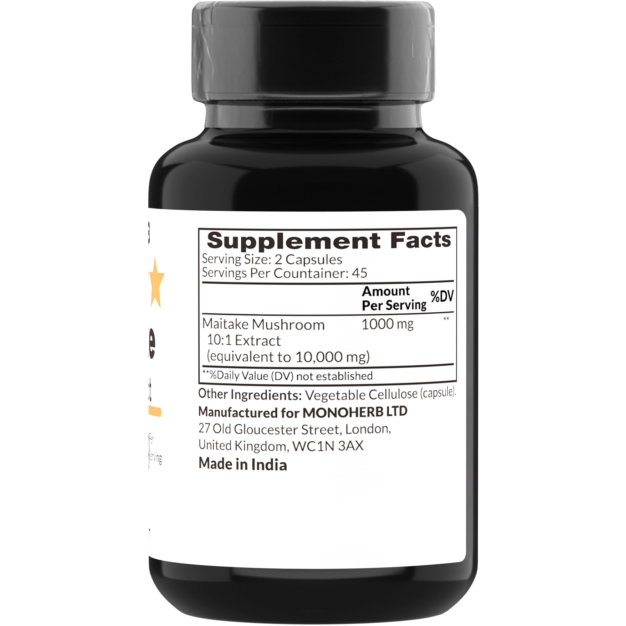 MONOHERB Maitake extract vegetarian capsules convey pure, additive-free convenience on the go.