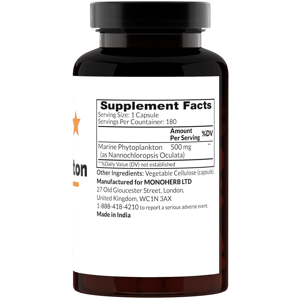 Monoherb Marine Phytoplankton capsules close-up highlighting pure extract and strength