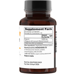 MONOHERB Pygeum Extract capsules appear as vegan, additive-free capsules for clean daily use.