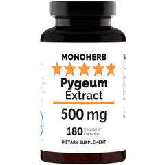 MONOHERB Pygeum Extract 500 mg bottle offers pure, high strength daily supplementation.