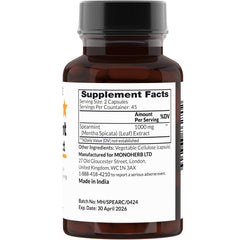 MONOHERB Spearmint Leaf Extract 1000 mg label highlights pure, additive-free formula.