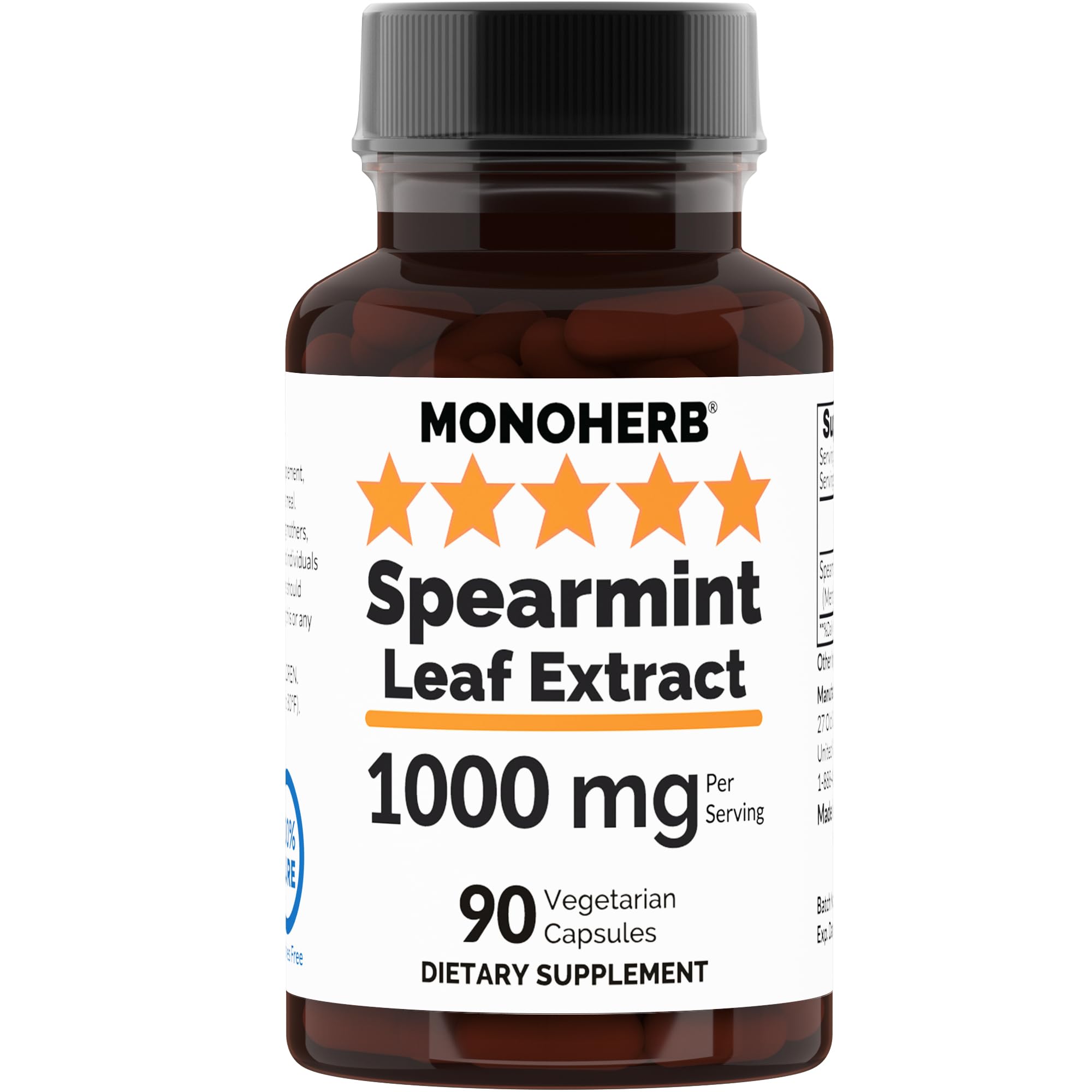 MONOHERB Spearmint Leaf Extract 1000 mg bottle with capsules, easy daily use.