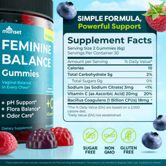 Nutrition label closeup shows prebiotics and probiotics blend.