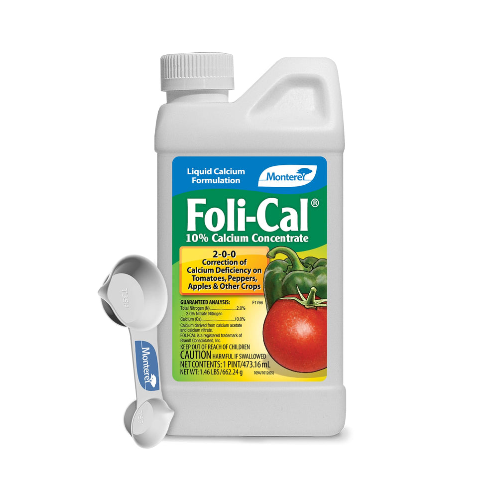 Monterey Foli-Cal bundle with measuring spoon for calcium foliar spray helps prevent calcium deficiency.