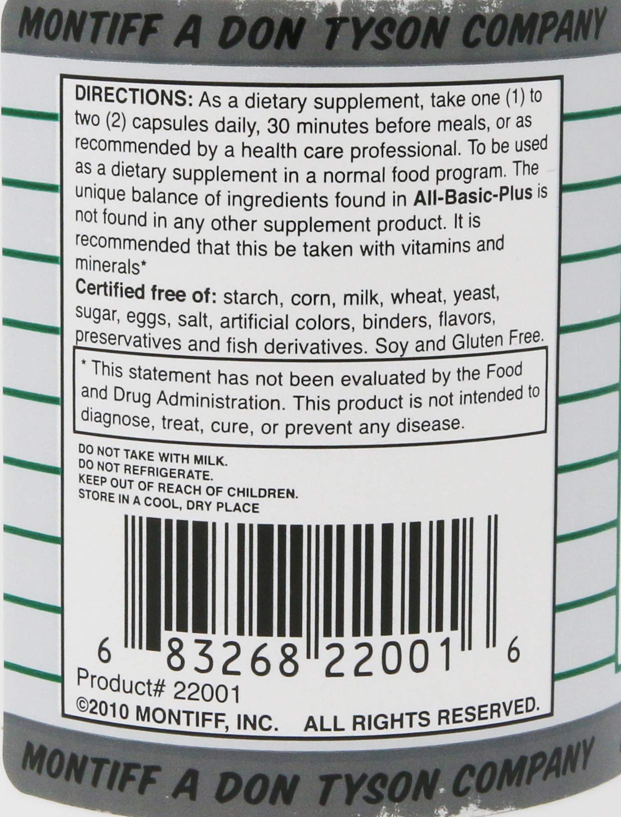 Montiff All-Basic-Plus 750 mg bottle label with ingredients overview.