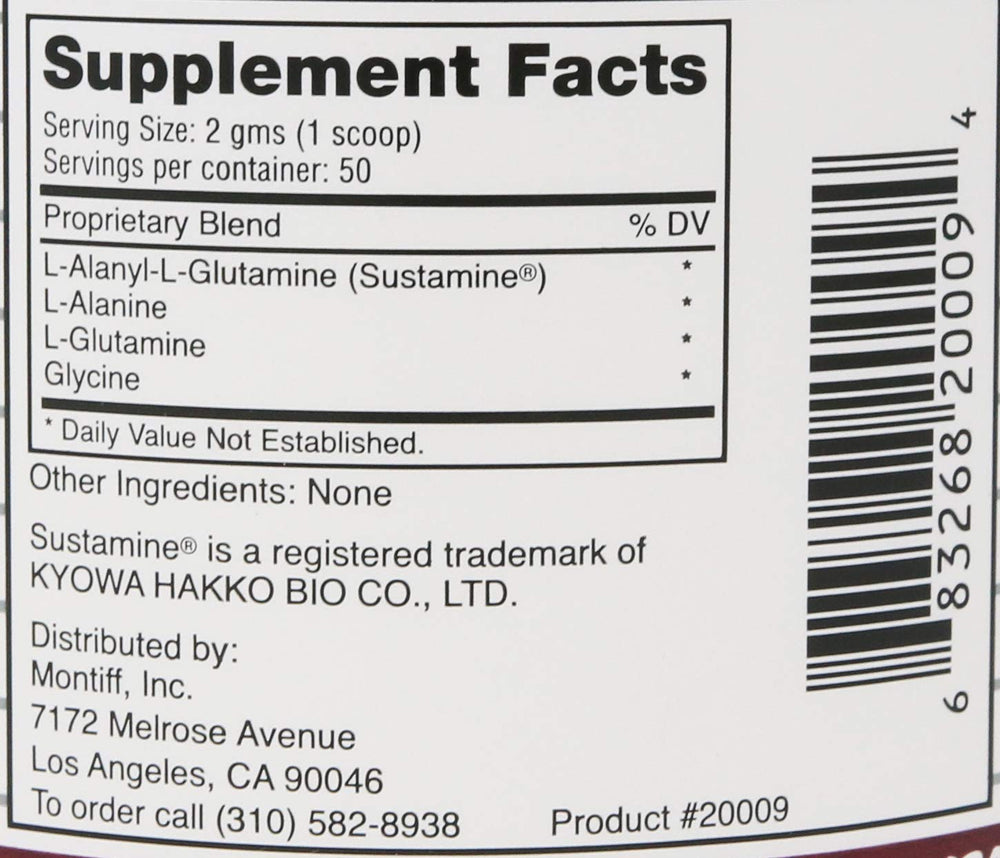 Montiff Amino Starter bottle close-up highlighting proprietary amino blend.