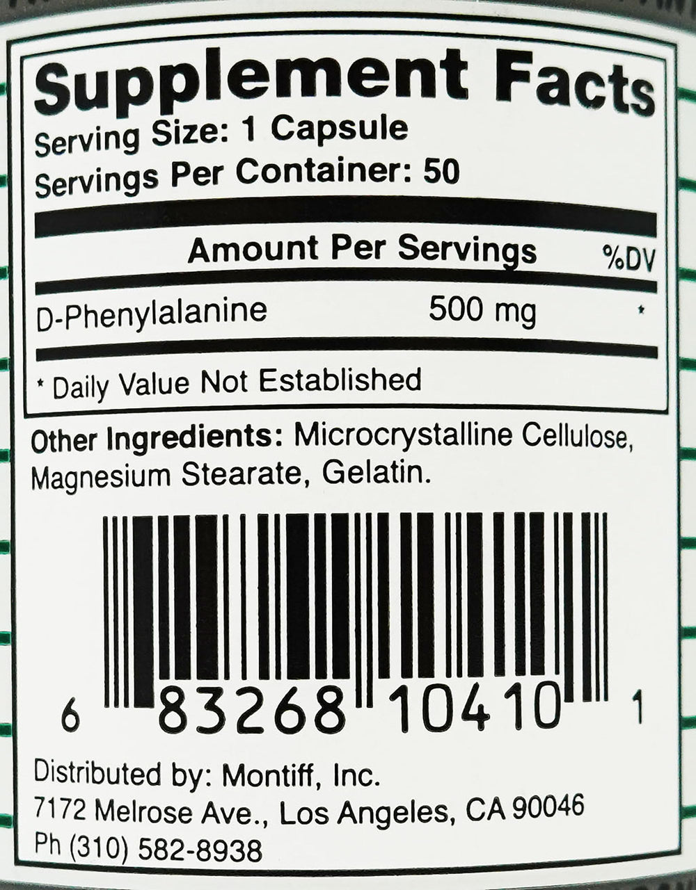 Montiff Pure D-Phenyl Relief label enables quick ingredient checks.