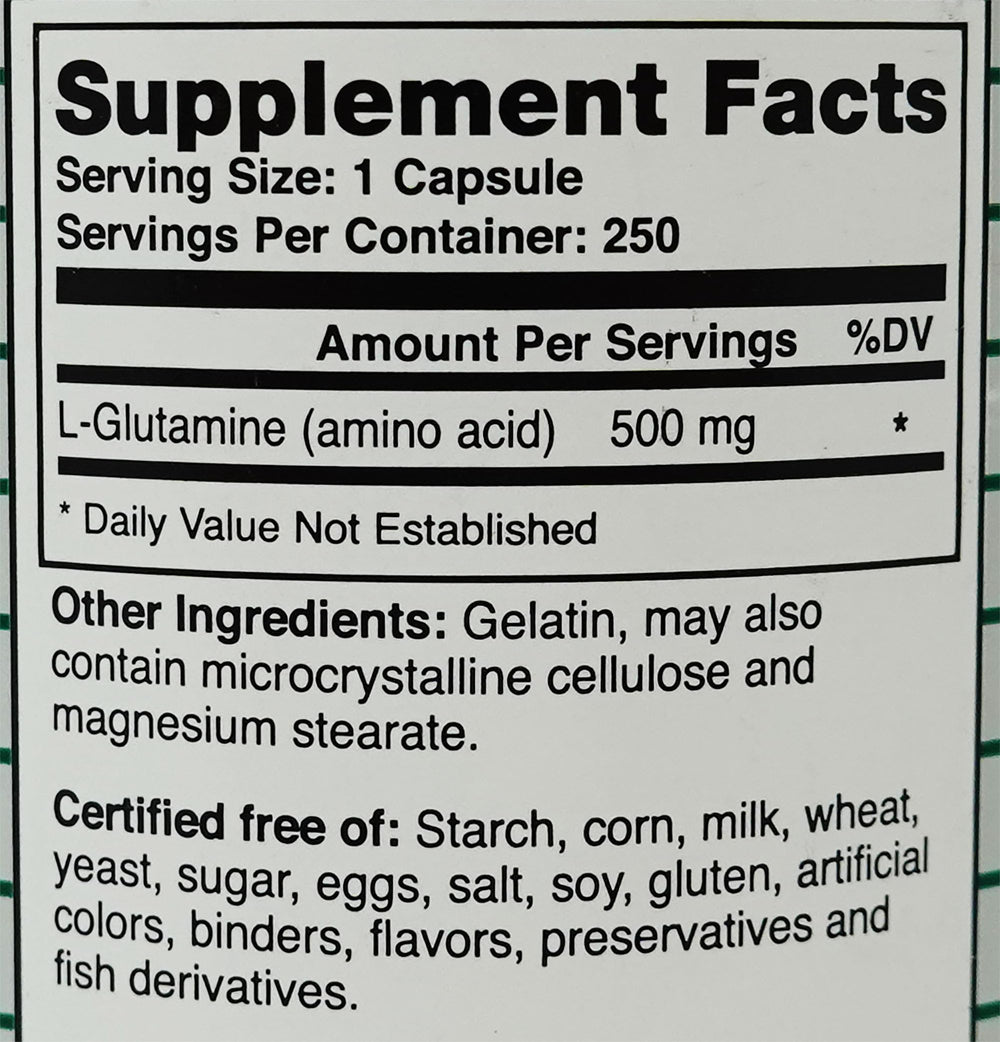 Montiff Pure L-Glutamine capsules closeup for easy daily use