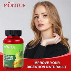 Montue ACV Gummies label close-up highlights vegan and gluten-free ingredients.