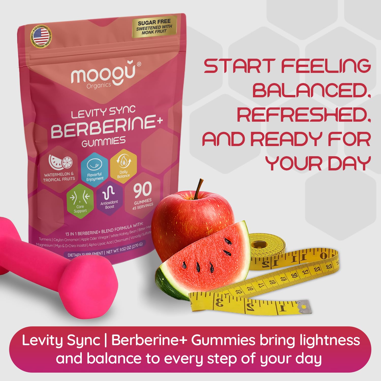 The ingredient blend of Moogu Organics Berberine Mega Formula gummies supports holistic daytime vitality.