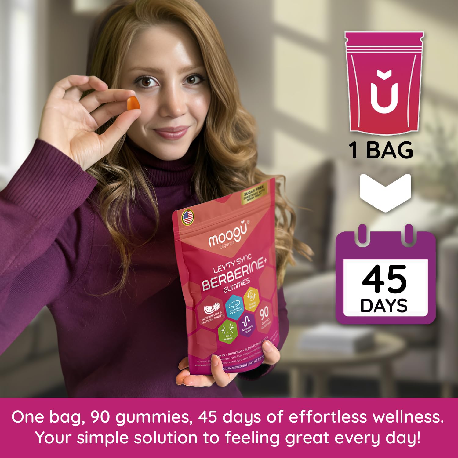 Moogu Organics Berberine Mega Formula gummies on-the-go pack enables easy daily routine.