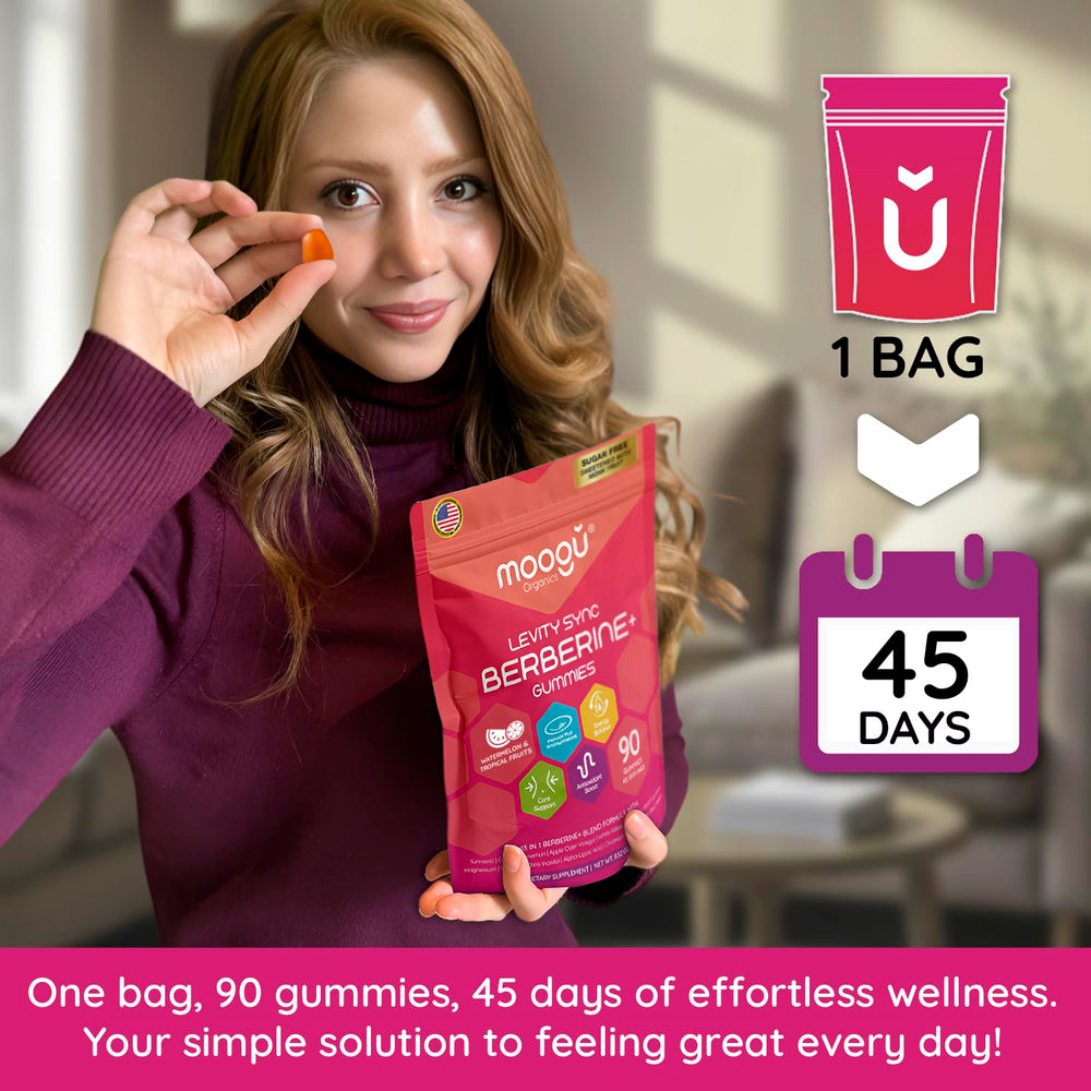 Moogu Organics Berberine Mega Formula gummies on-the-go pack enables easy daily routine.