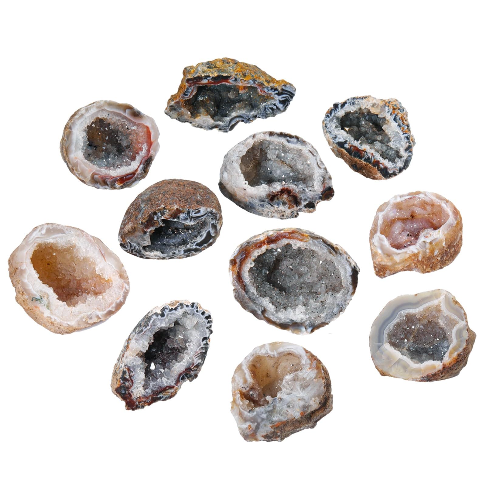 Mookaitedecor natural geode crystal cluster with vibrant color patterns on shelf