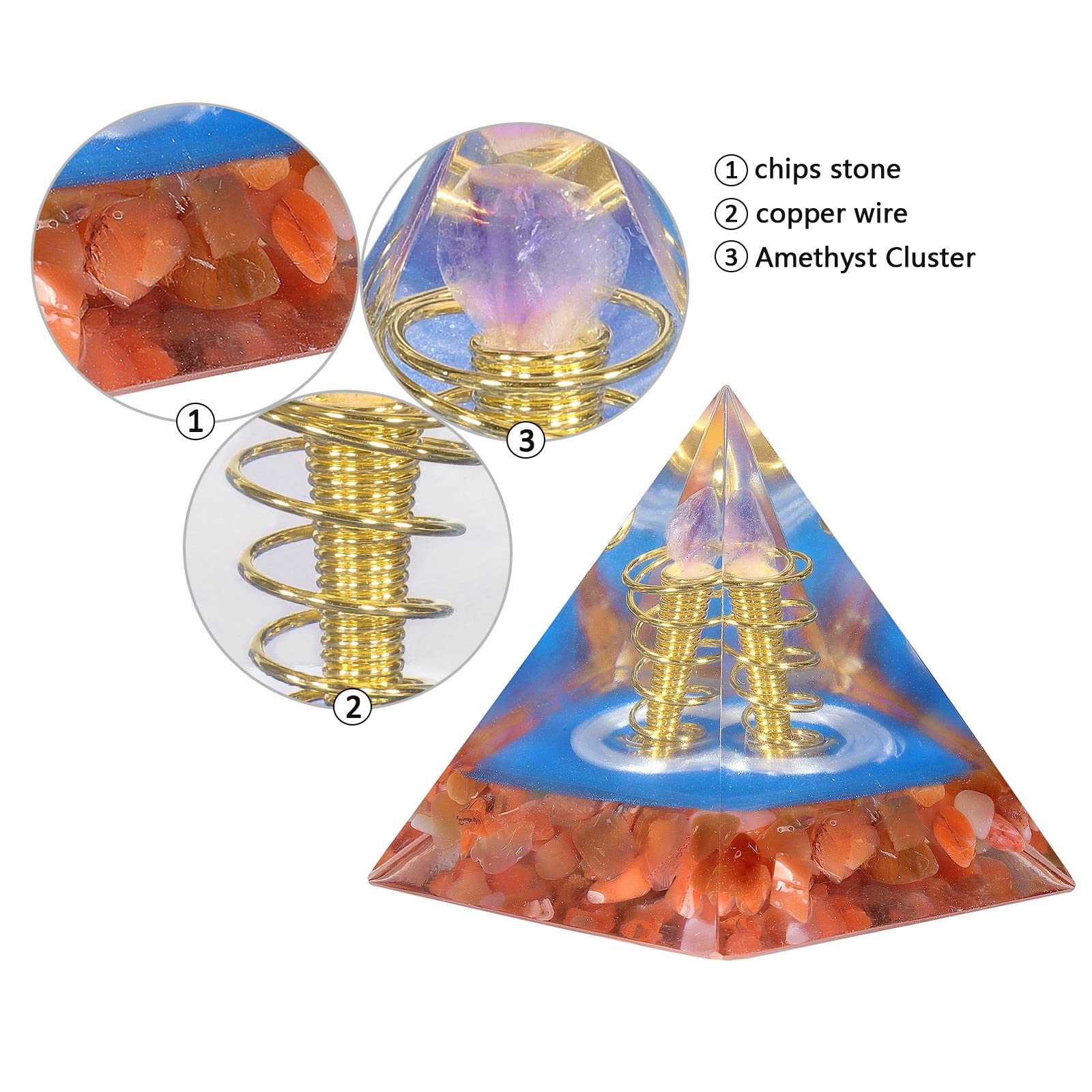 mookaitedecor amethyst-clustered pyramid close-up shows natural stones.