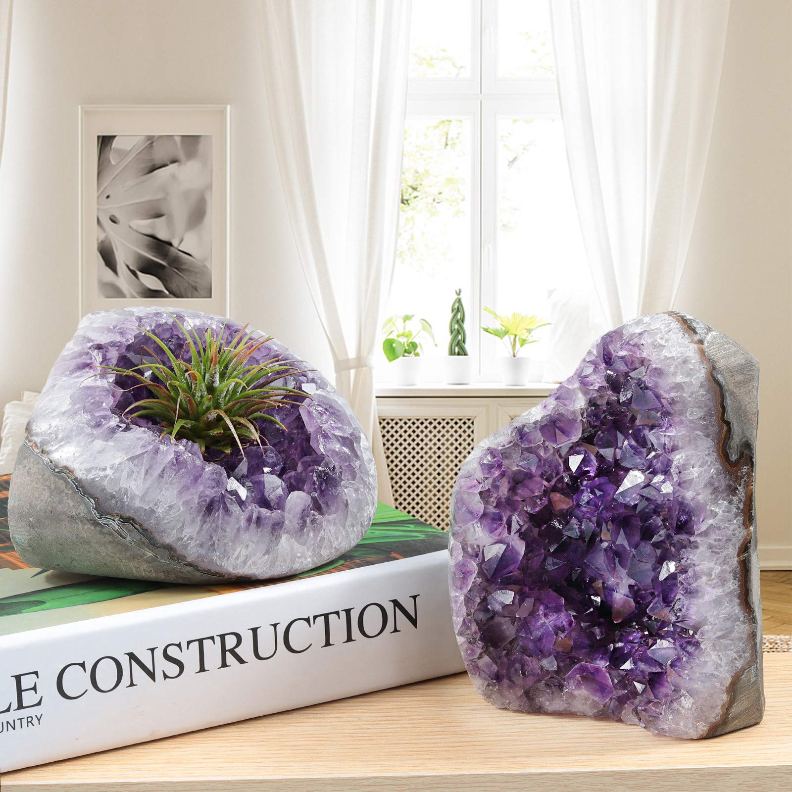 Mookaitedecor amethyst geode closeup revealing natural crystals and purple tones.