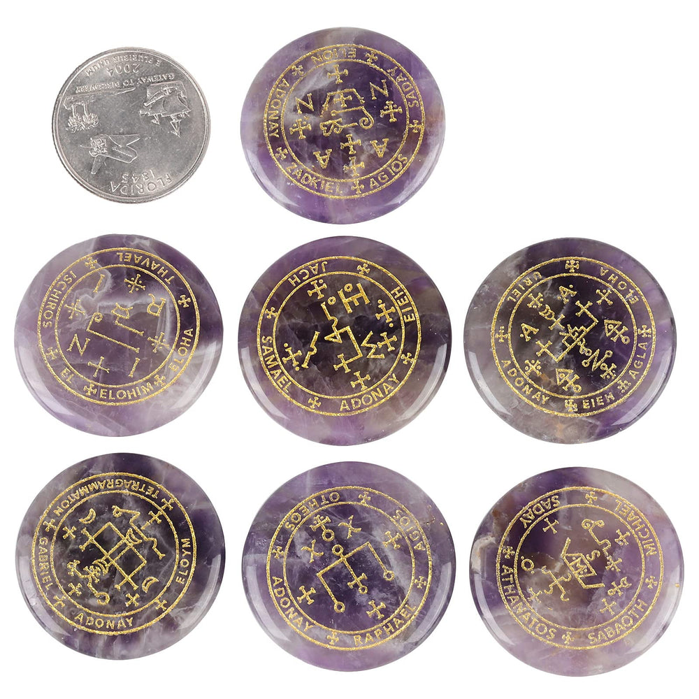 Amethyst palm stone set with velvet bag for portable calm on the go.