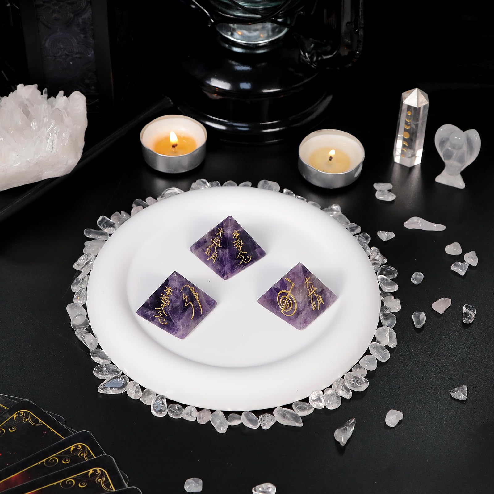 Mookaitedecor amethyst pyramid supports mindfulness during yoga and meditation sessions.