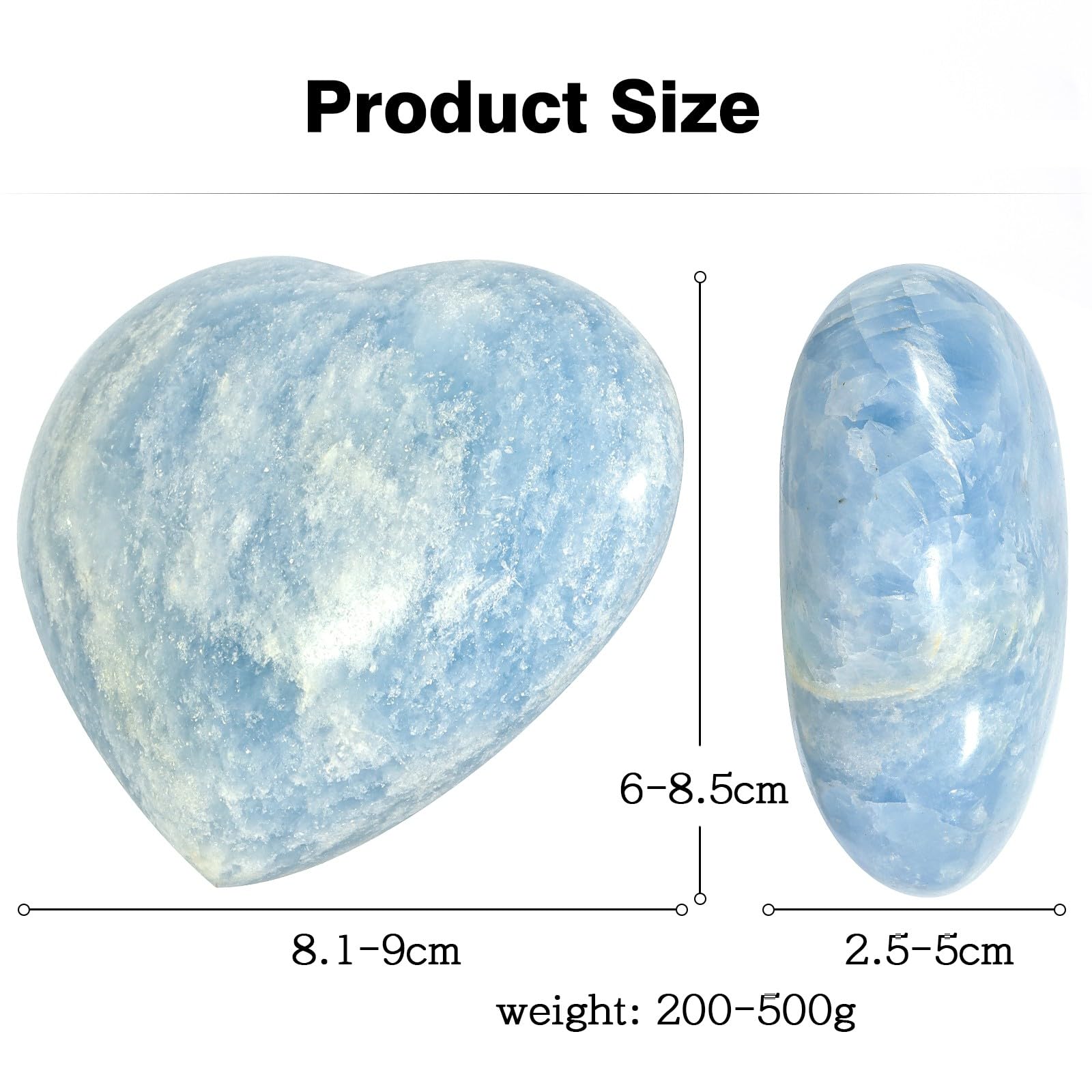 Blue celestite heart by Mookaitedecor resting on desk with soft light