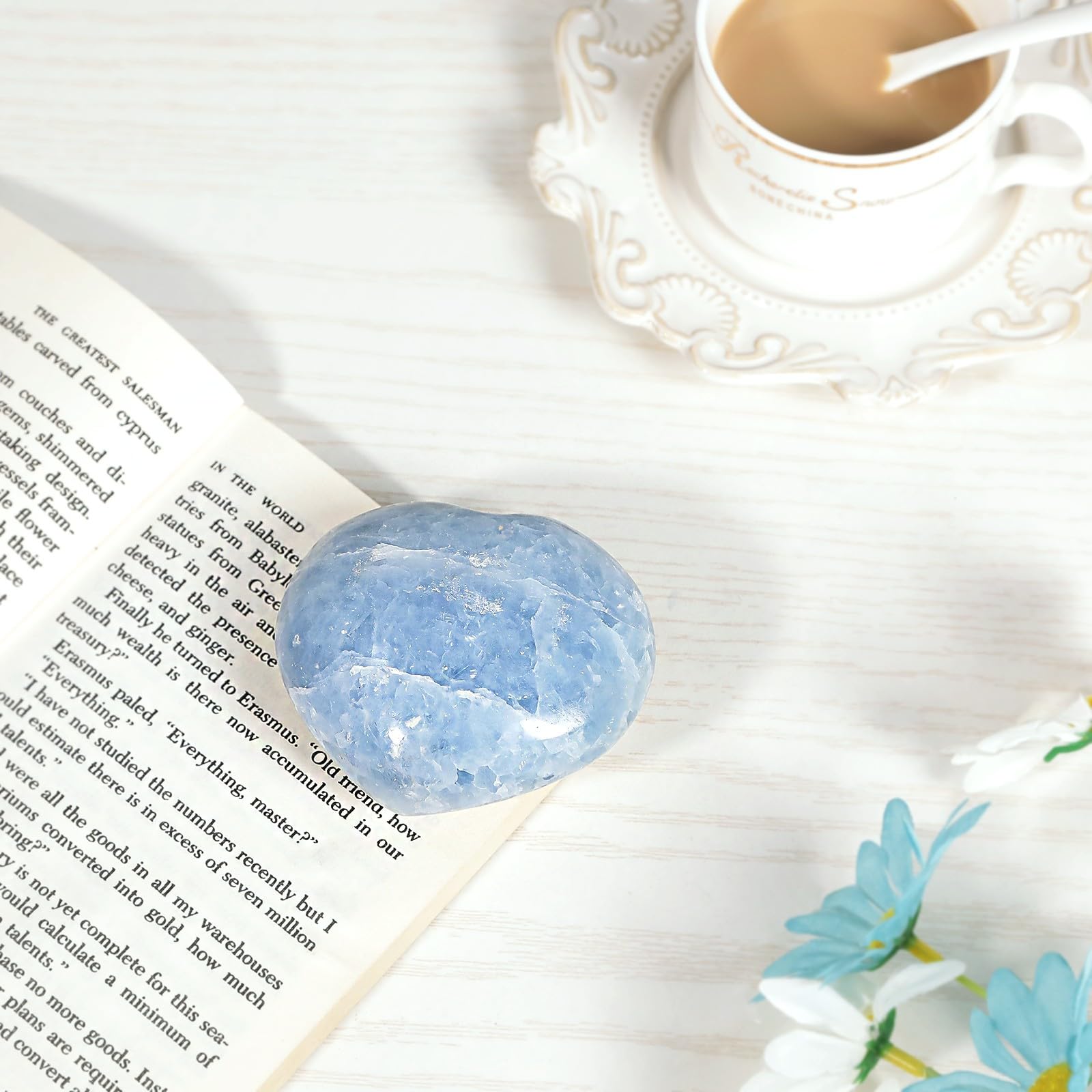 Mookaitedecor blue celestite heart centerpiece for wedding decor