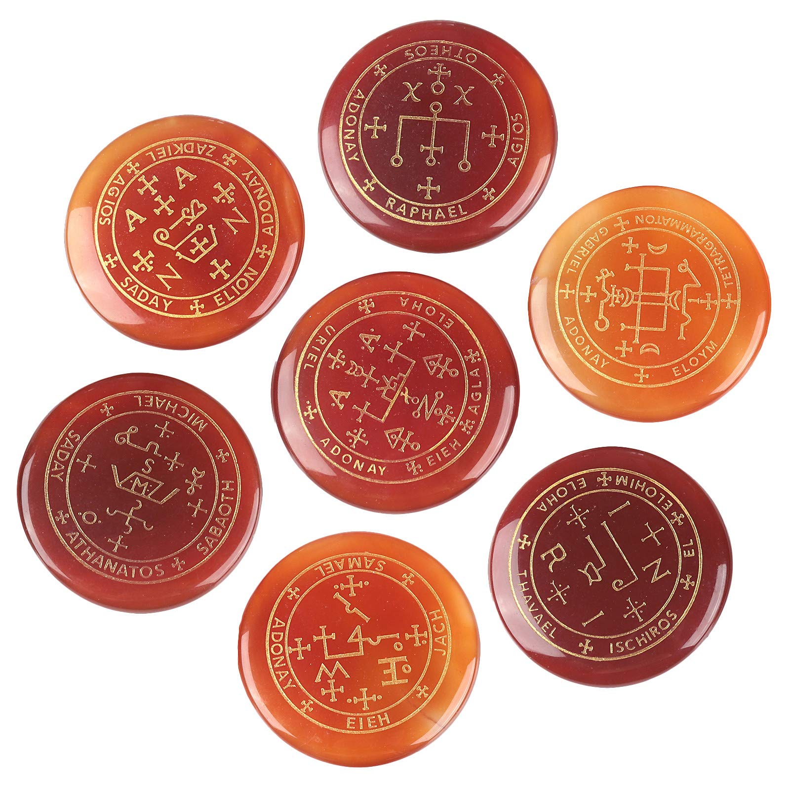 Mookaitedecor carnelian palm stone with archangel symbol for meditation and focus
