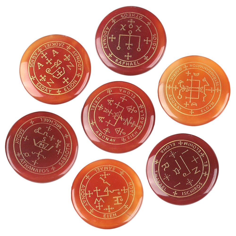 Mookaitedecor carnelian palm stone with archangel symbol for meditation and focus