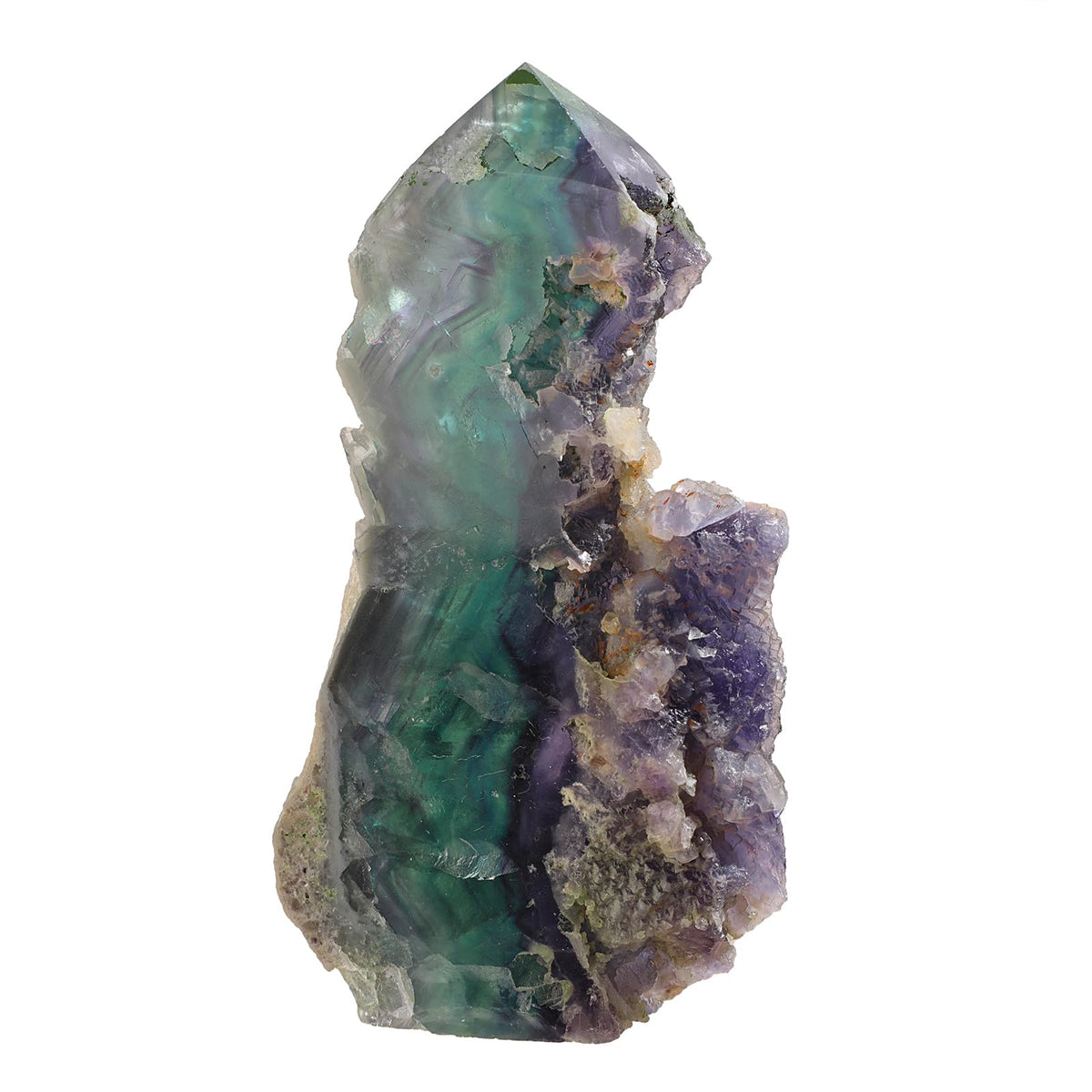 mookaitedecor fluorite obelisk slab stands upright for a striking shelf display and tranquil ambiance.