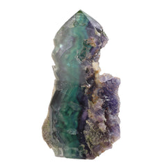mookaitedecor fluorite obelisk slab stands upright for a striking shelf display and tranquil ambiance.