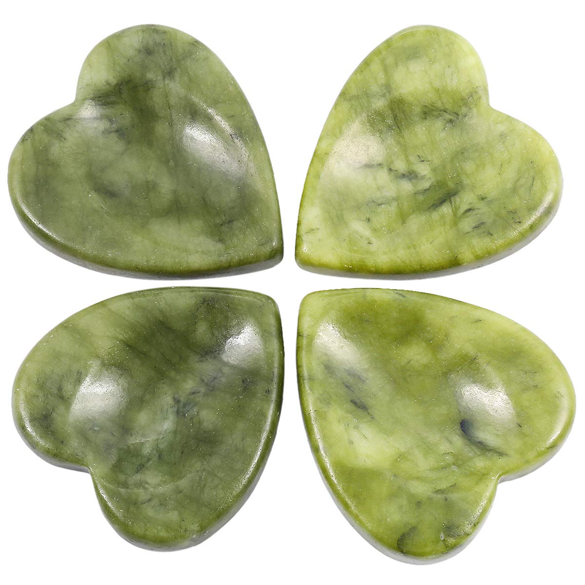 mookaitedecor green jade thumb worry stone set of four, heart shapes, for calm focus