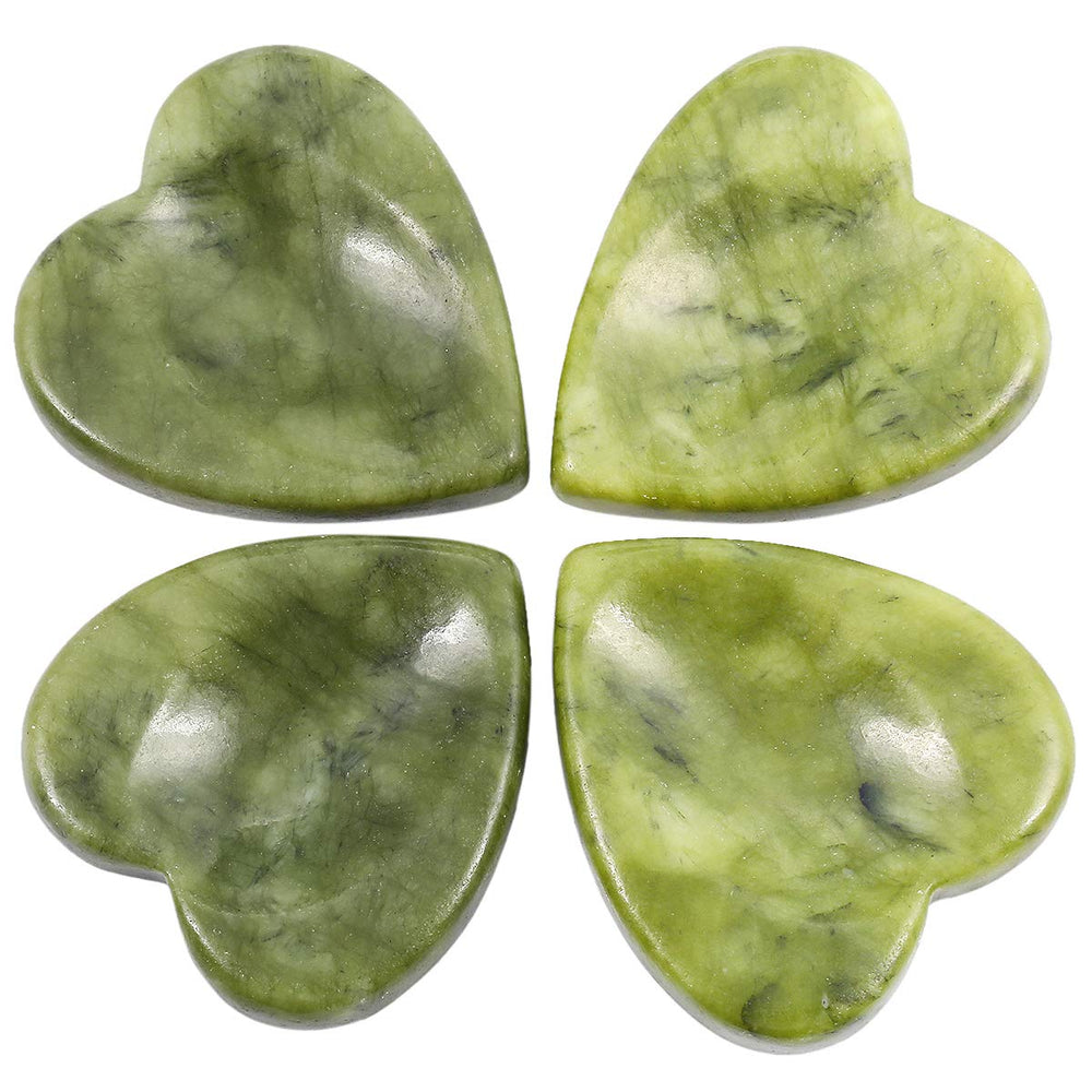 mookaitedecor green jade thumb worry stone set of four, heart shapes, for calm focus
