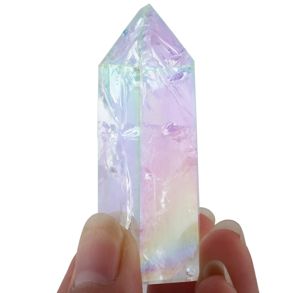Mookaitedecor crystal wand with flat base for self-standing display.