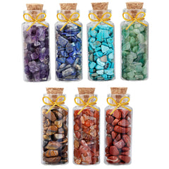 mookaitedecor mini glass wishing bottle with amethyst chips for meditation and chakra focus.