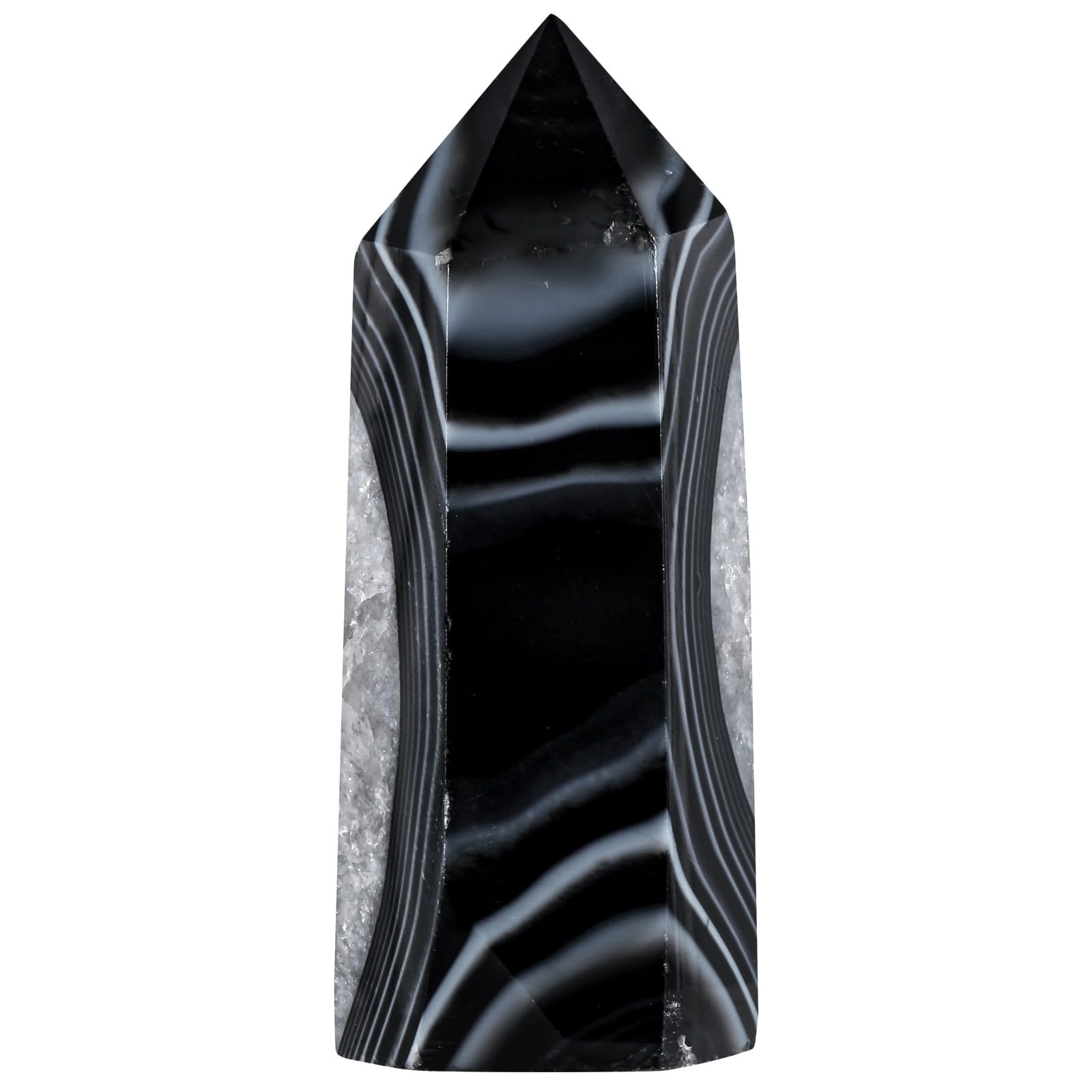 mookaitedecor natural black striped agate wand top facets for focused energy display