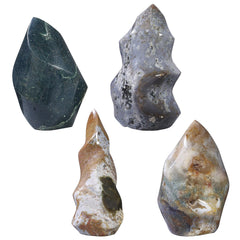 mookaitedecor Ocean Jasper Flame Tower sits on a stable base for shelf display