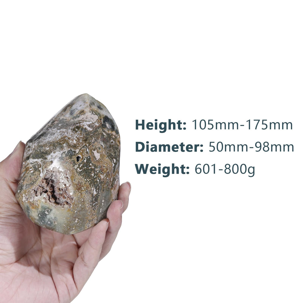 Hand-cut flame silhouette showcases natural veining in this Ocean Jasper Flame Tower