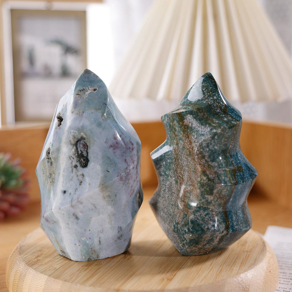 Add warmth to entryways or tabletops with the Ocean Jasper Flame Tower