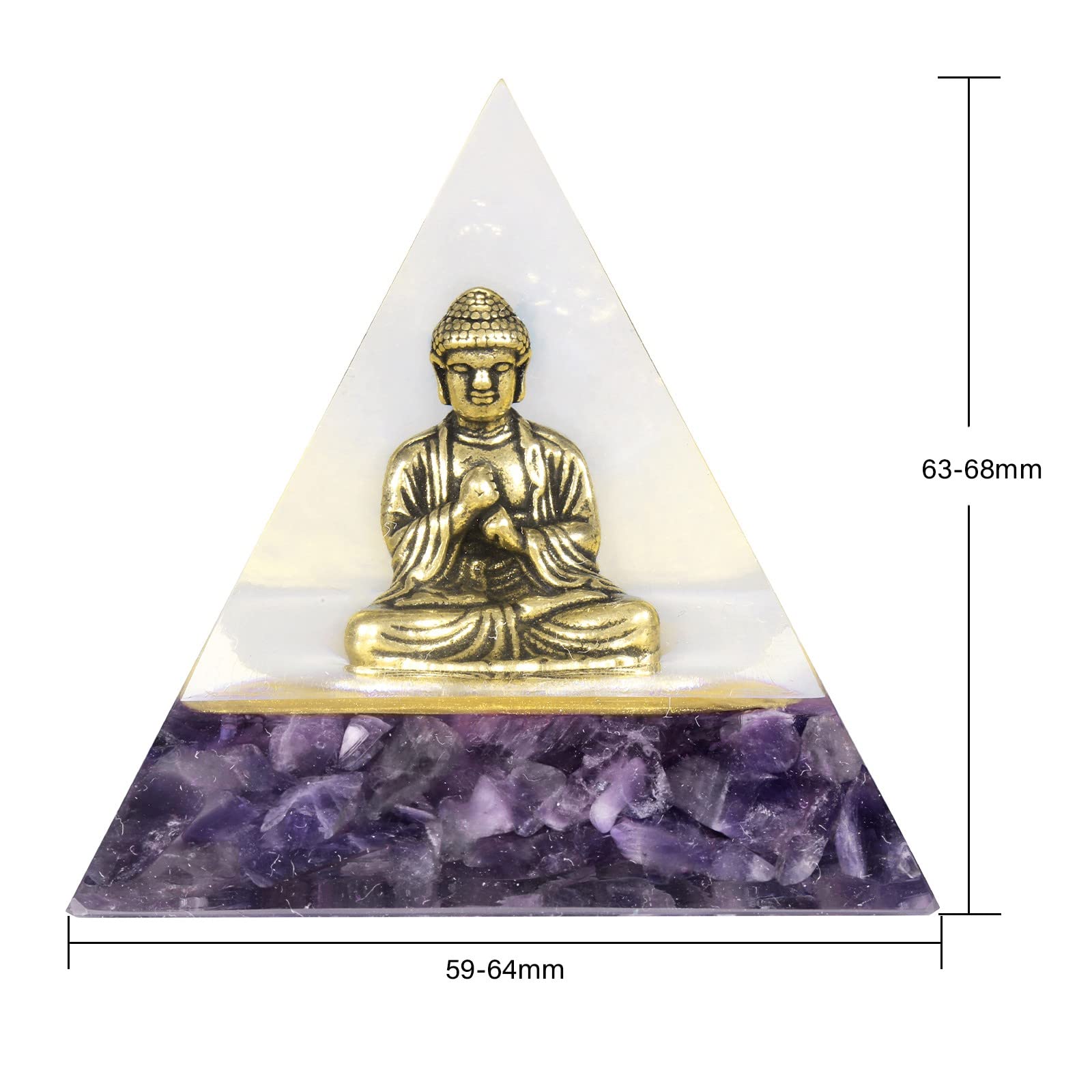 Brass Buddha statue on crystal orgonite pyramid for calm energy
