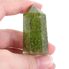 Mookaitedecor peridot wand close-up with polished facets for focused energy work.