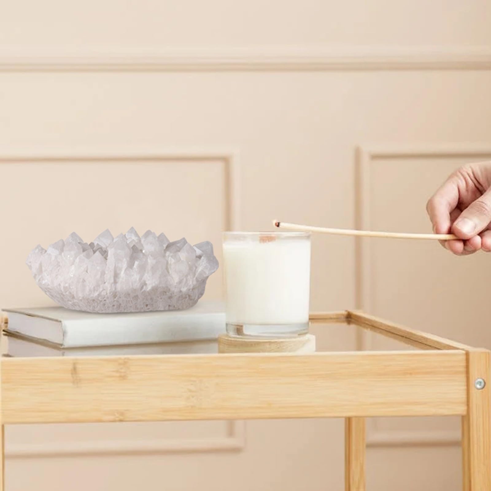 mookaitedecor quartz cluster home decor creates calming desk or shelf scene