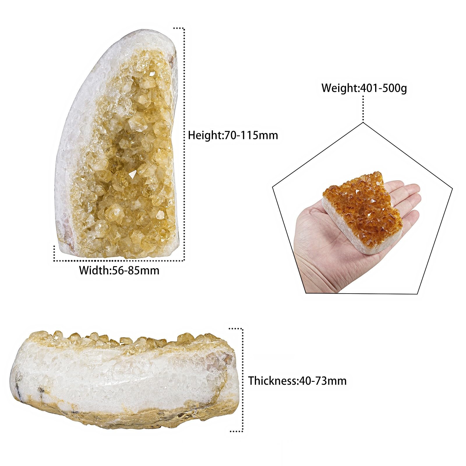 mookaitedecor self-standing citrine geode upright display for shelves
