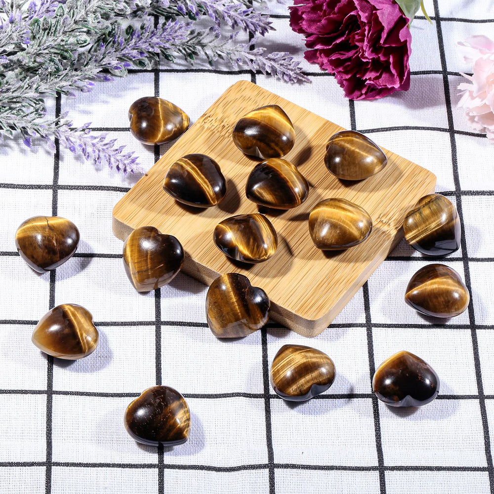 mookaitedecor tiger's eye heart stone with grey velvet gift bag