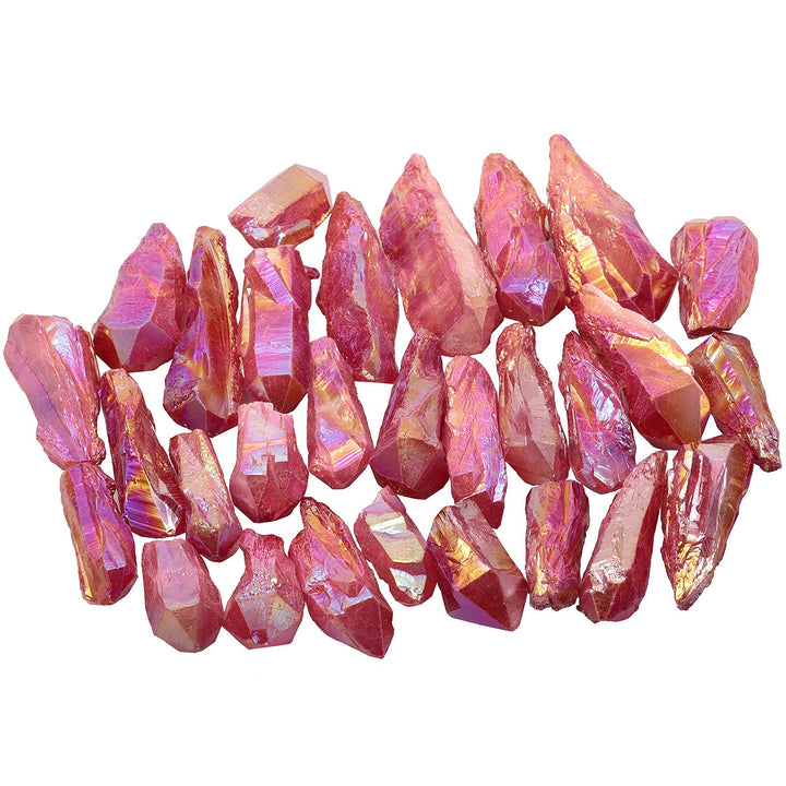 mookaitedecor titanium-coated red quartz points on display for meditation and decor