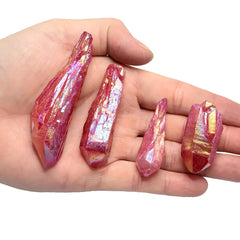mookaitedecor red titanium quartz points arranged for DIY jewelry and crafts