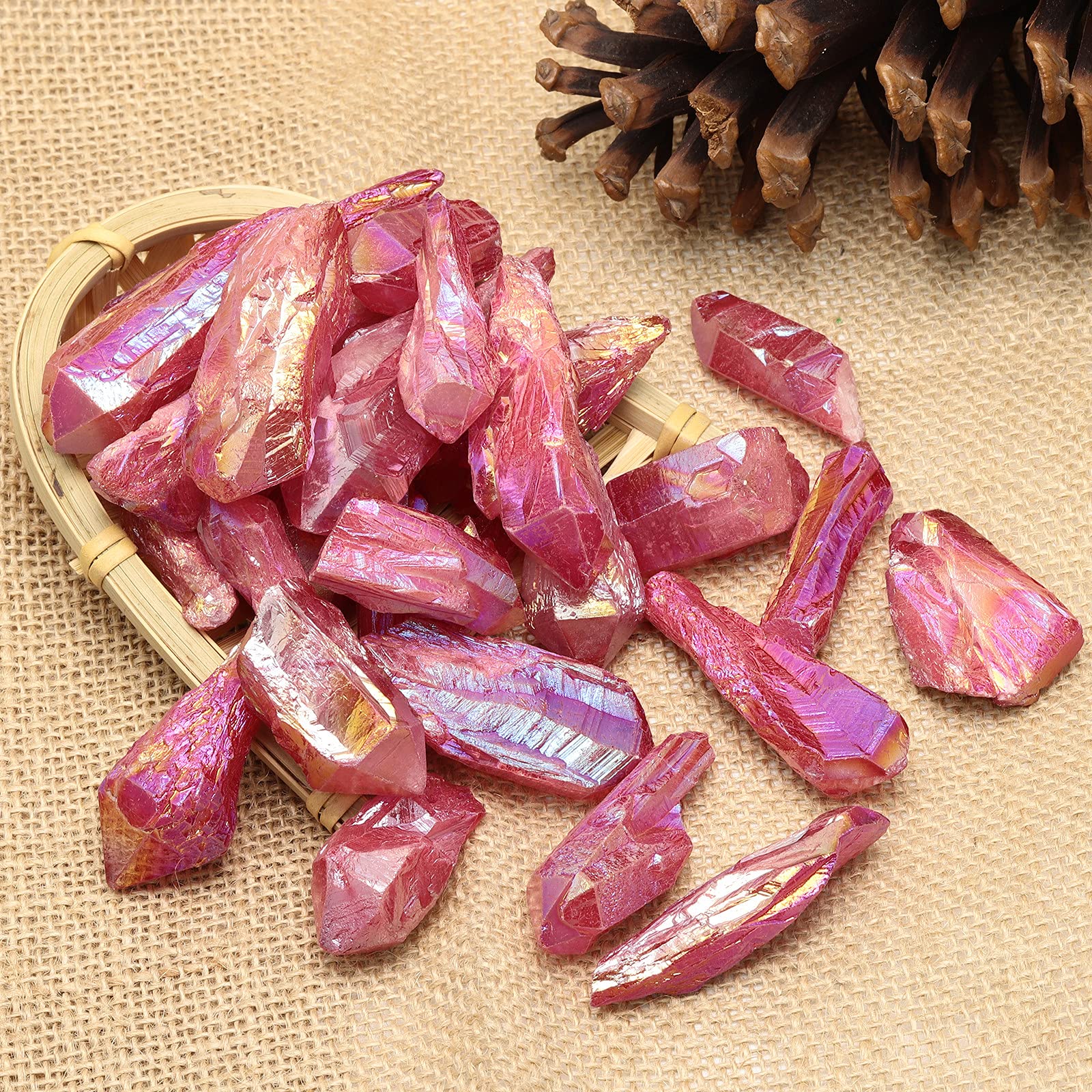 mookaitedecor red titanium quartz points in craft setting for home decor