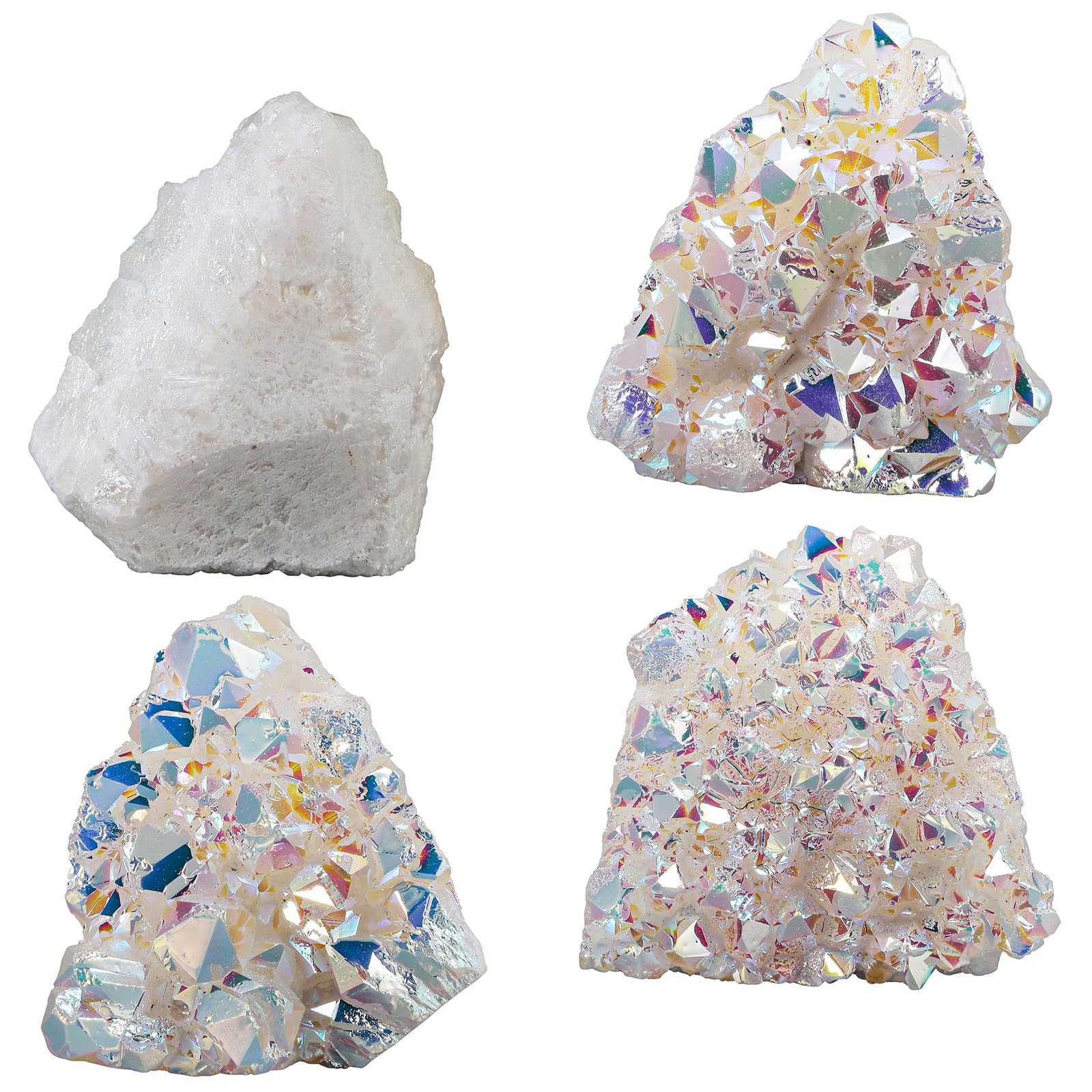mookaitedecor white AB geode shimmer on a modern office shelf